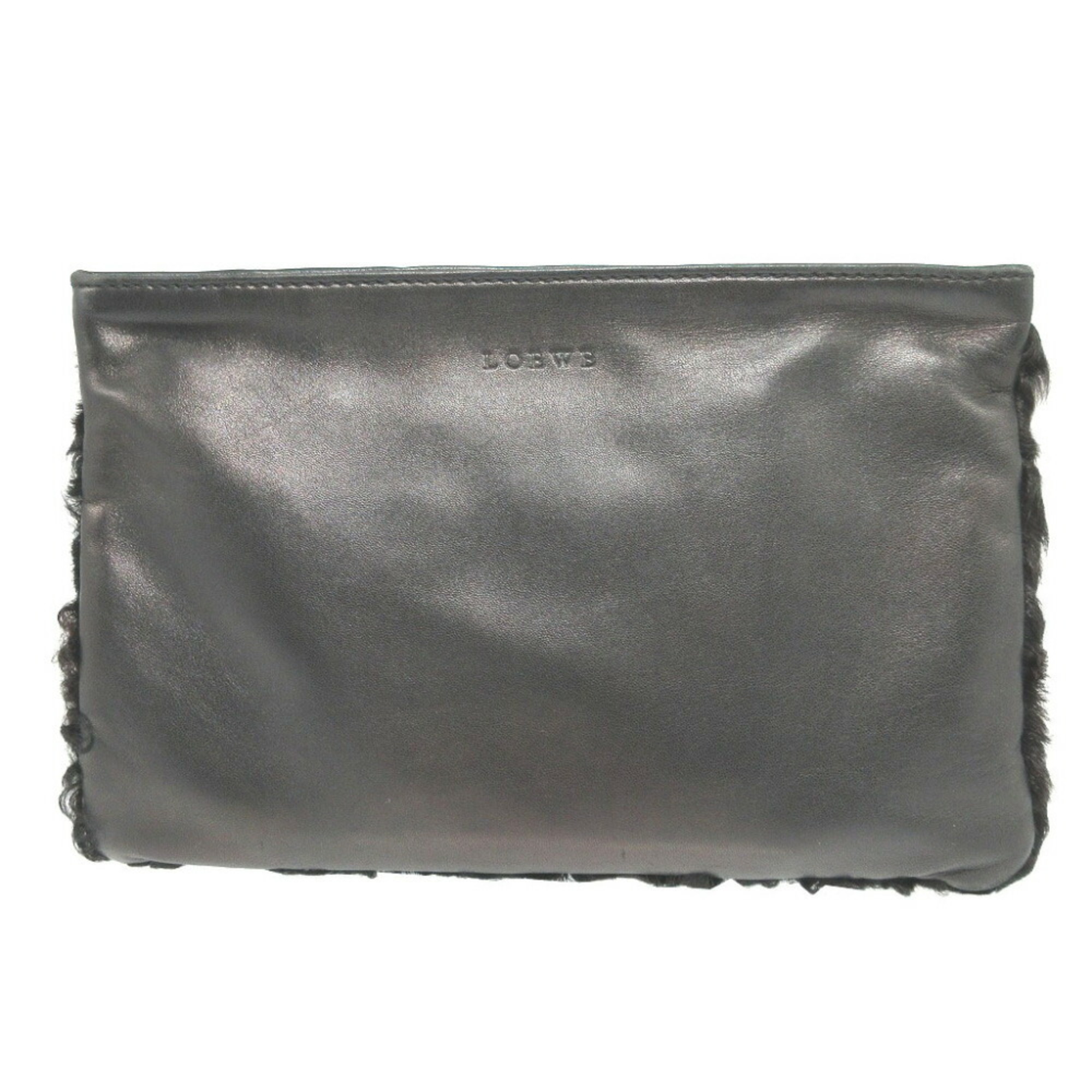 Loewe Lamb Fur Nappa Leather Black Zip Pouch 0080loewe